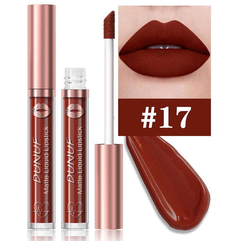DUNUF 18 Farben Mattes Samt-Lippenstift Wasserdicht Langanhaltend Nude Matt Lipgloss Klar Feuchtigkeitsspendendes Lippenöl für Damen Make-up
