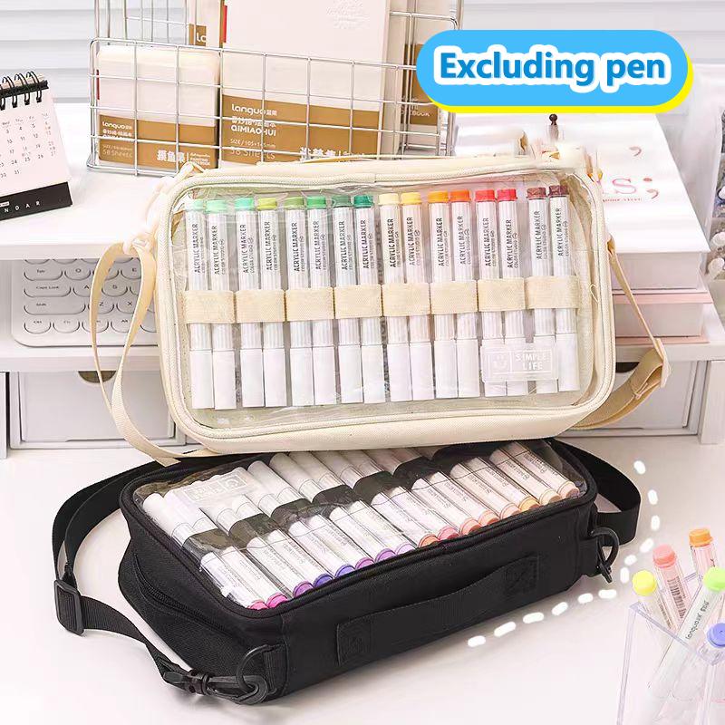 Large-Capacity Marker Storage Bag 64 Pieces Layered Handheld Diagonal Shoulder Transparent Bag Watercolor Pen Finishing Box