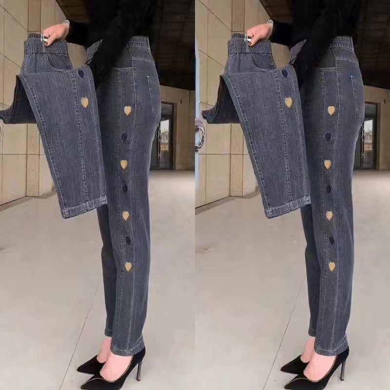 Trendy High-Waisted Elastic Denim Harem Pants for Middle-Aged & Elderly Mothers - Lightweight Spring/Summer Style
