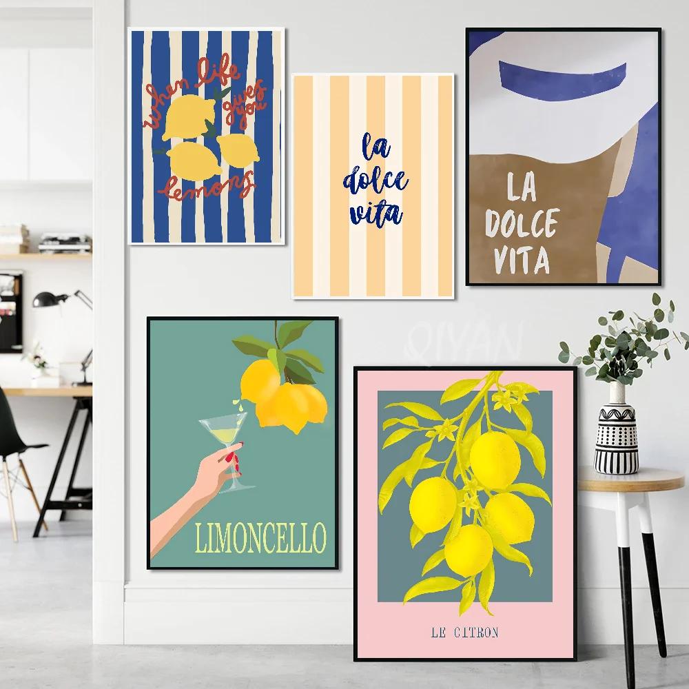 Minimalist La Dolce Vita Lemon Canvas Poster Fresh Lemon Fruit Wall Art for Modern Living Room Bedroom Bar Cafe and Home Decor