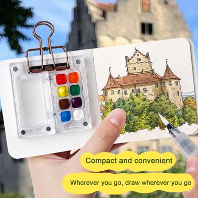 Watercolor Palette Set Mini Pocket Artist Travel Kit Compact Sketch Board with 8/15 Colors Portable Size Color Mixing Kit