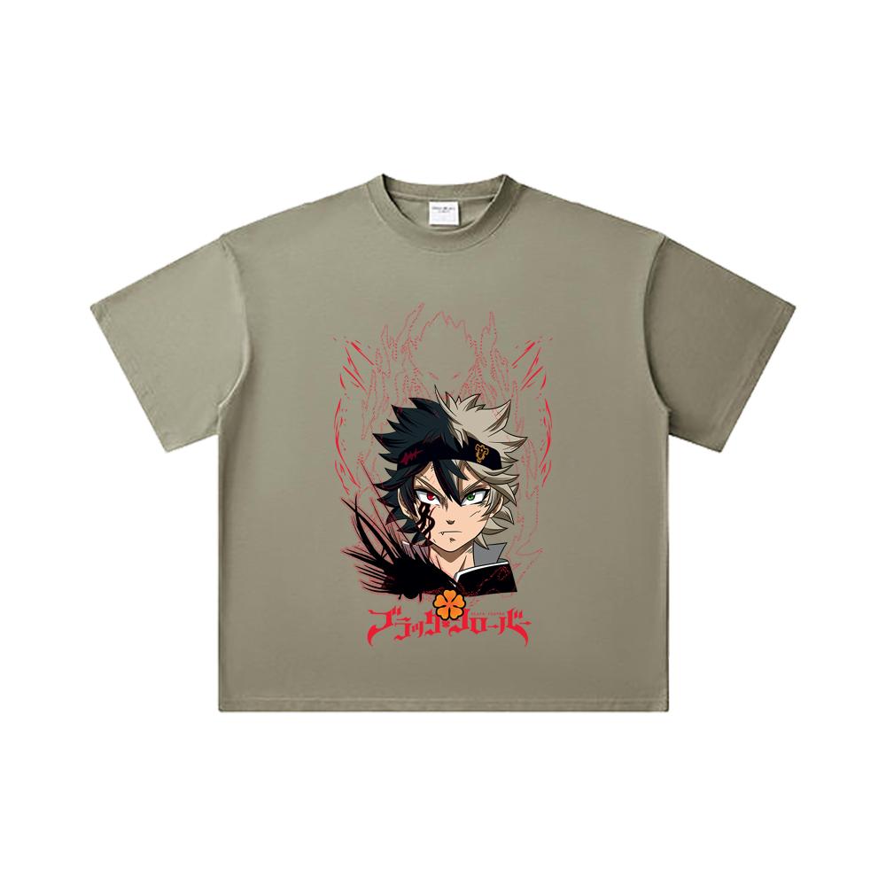 260 GSM Double Yarn 32 Count 100% Cotton Black Clover V4 Asta Print Unisex Heavy Cotton T Shirt