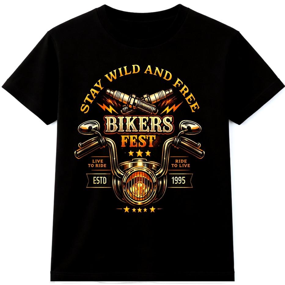 Motorcycle T Shirt Stay Wild Free Vintage Biker Handlebars Graphic Tee S разноцветный