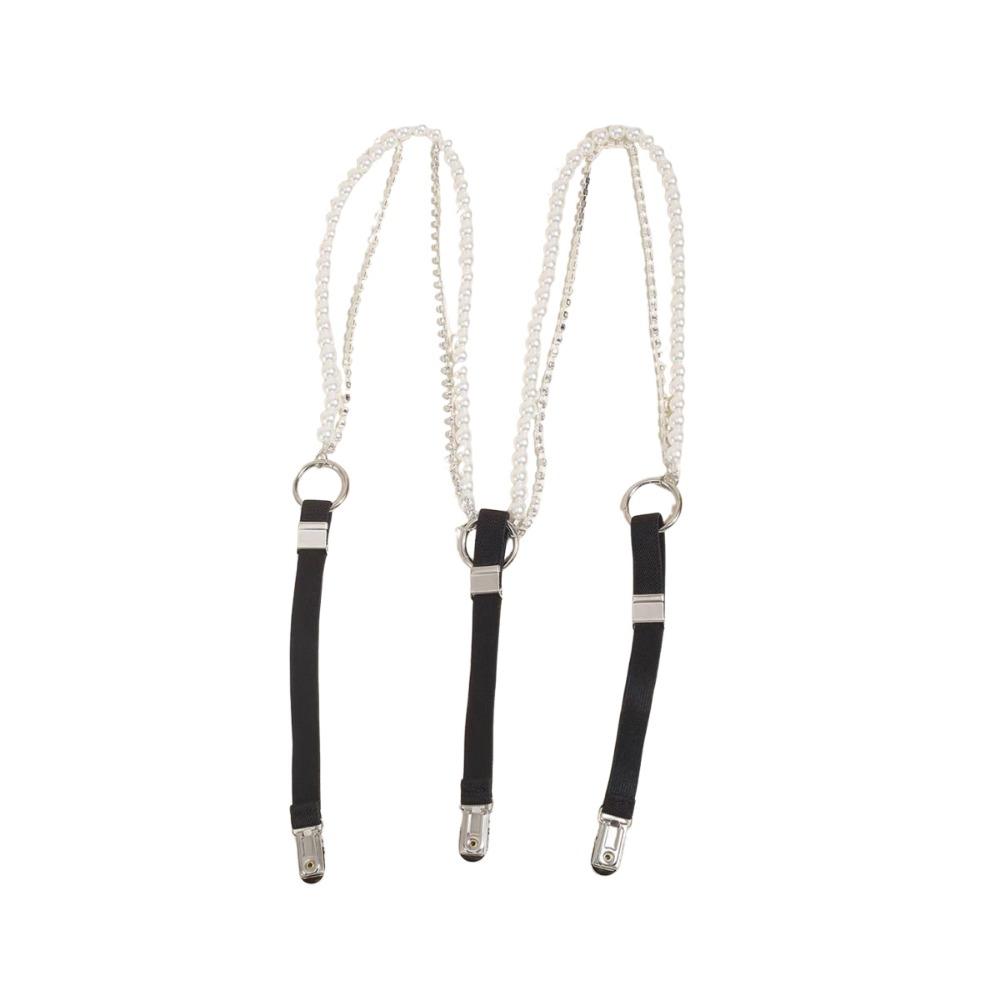 

Pearls Rhinestone Pearl Suspenders Elastic Adjustable Suspenders Y-Shape Suspender Belts for Jeans чорний