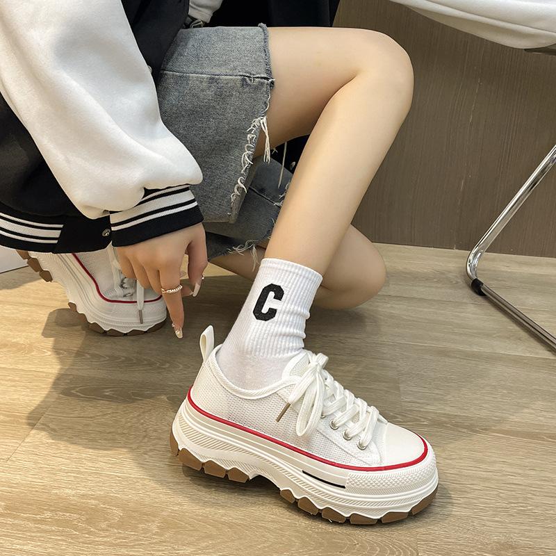 Platform white shoes women's summer versatile board shoes 2025 new mesh breathable casual sports dad shoes
