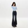 Nostalgic blue retro micro-pull jeans women's autumn new Spice Girl slim-fitting and thin scratch flared pants