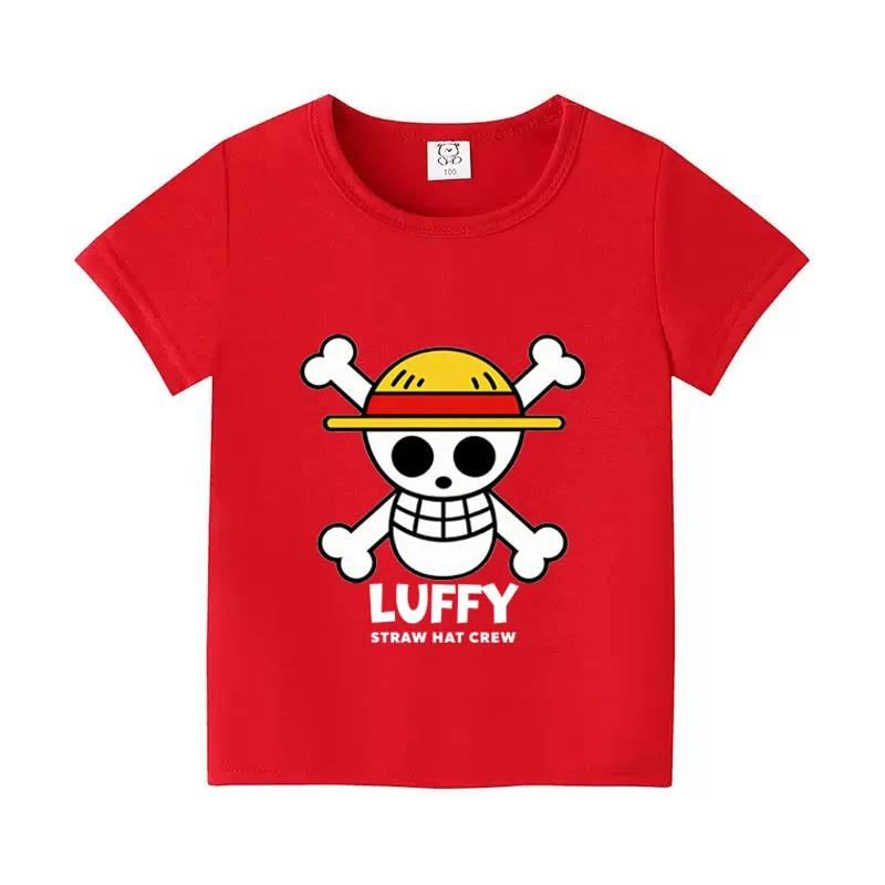 One Piece Japanese Anime Printed Mens Cotton Top Boy Childrens Short Sleeve Luffy One Piece Child Tshirt 100