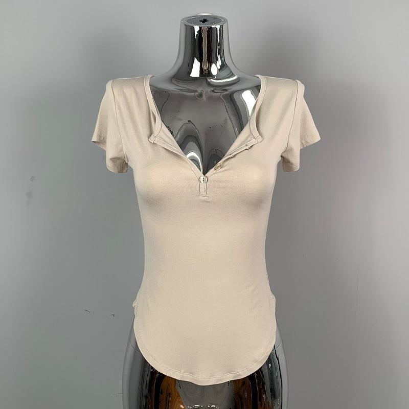 Korean Dongdaemun Slimming Figure-Flattering Short-Sleeve T-Shirt for Women One Size бежевый