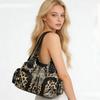 Bolsa Hobo Feminina Estampada de Leopardo, Bolsa de Ombro Macia em Couro PU com Múltiplos Bolsos, Bolsa Tote Vintage com Rebites e Alça Destacável para Viagem Diária