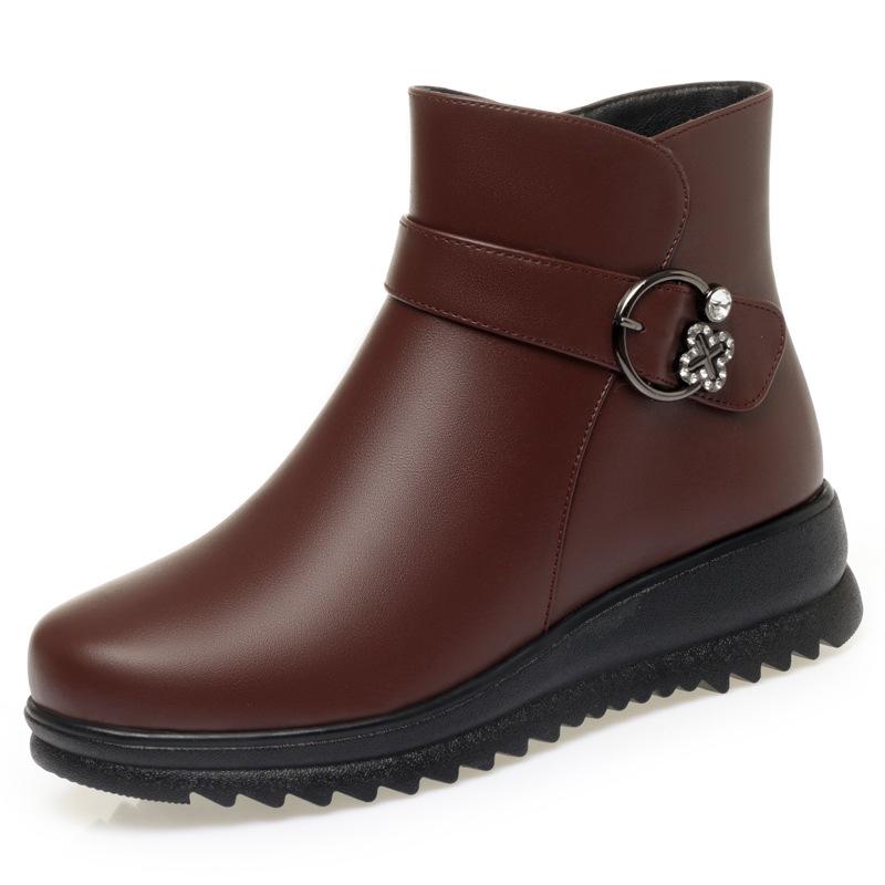 4cm Comfortable Fashion Flat Platform Shoes Winter Snow Boots 2025 Med Heels Soft Leather Short Fur Plush Ankle Botas Office Mom