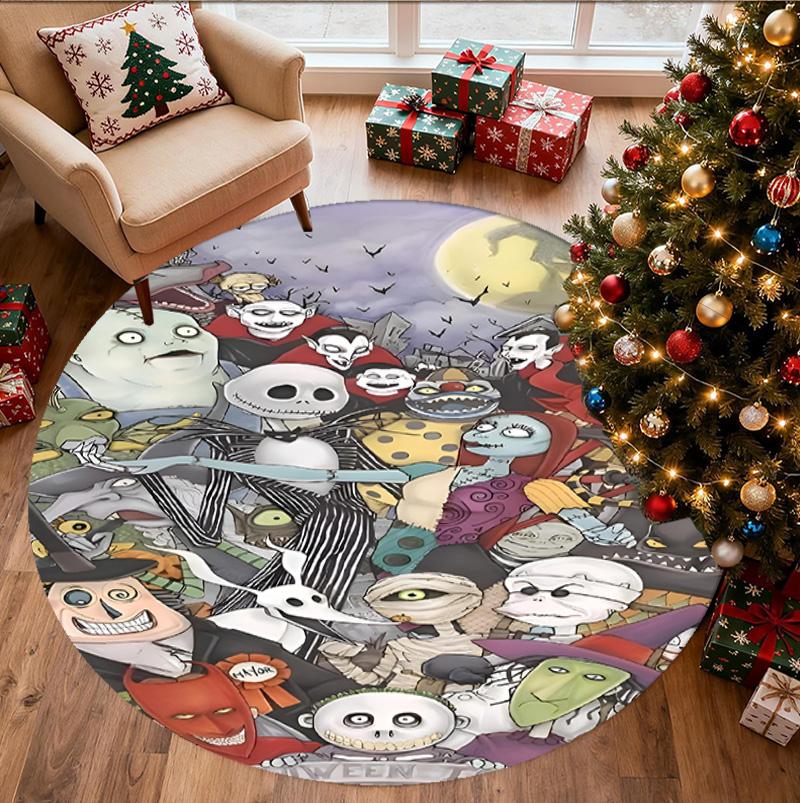 The Nightmare Before Christmas Pattern Round Rug, Indoor/Outdoor Mat, for Picnic, Gameroom, Bedroom, Office, Living Room, Home Decor Carpet, Birthday 