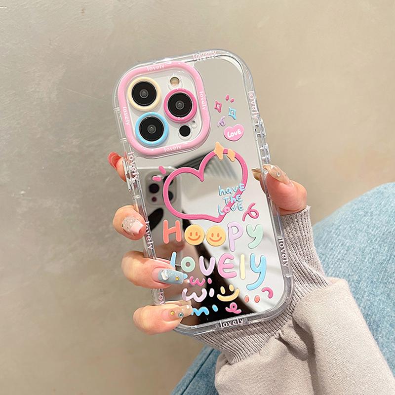 Lovely Girl Heart Mirror Phone Case For iPhone 11 12 13 14 15 16 17 Pro Max Shockproof Back Cover