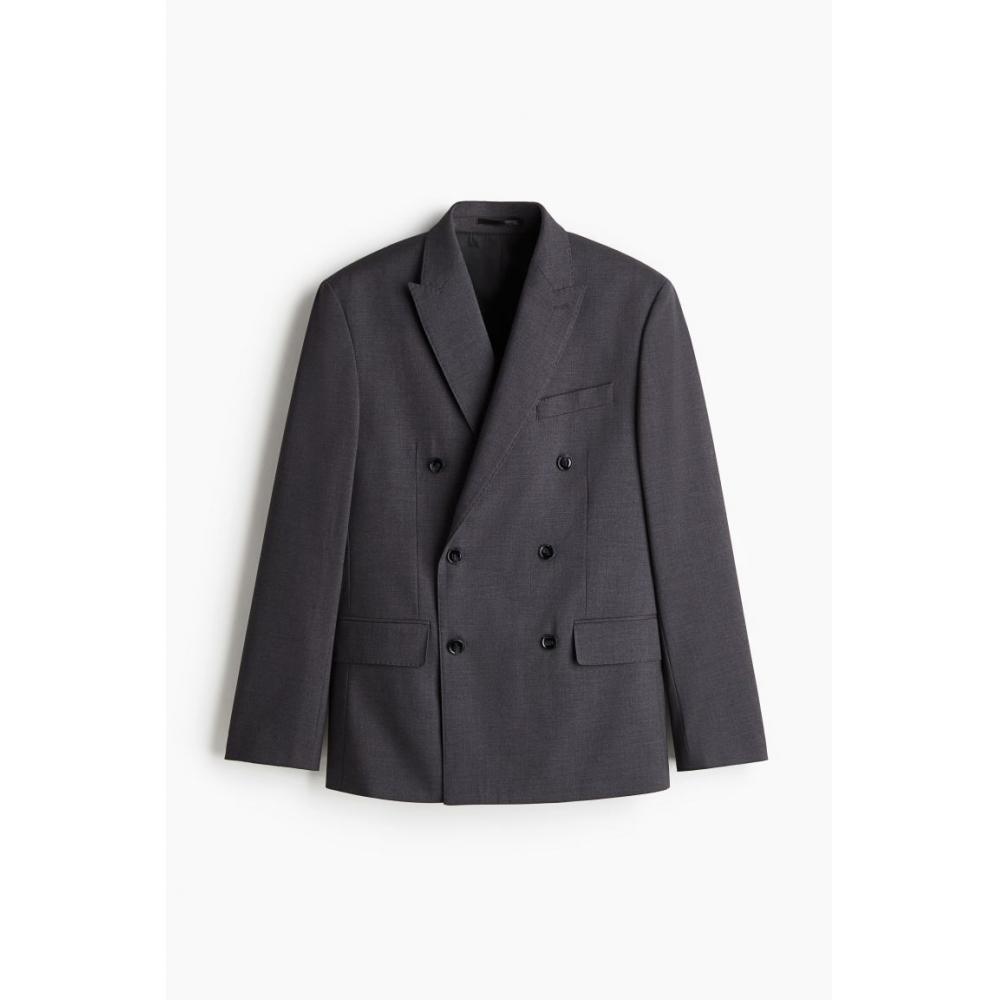 H M Double Breasted Jacket Regular Fit Dark Grey
