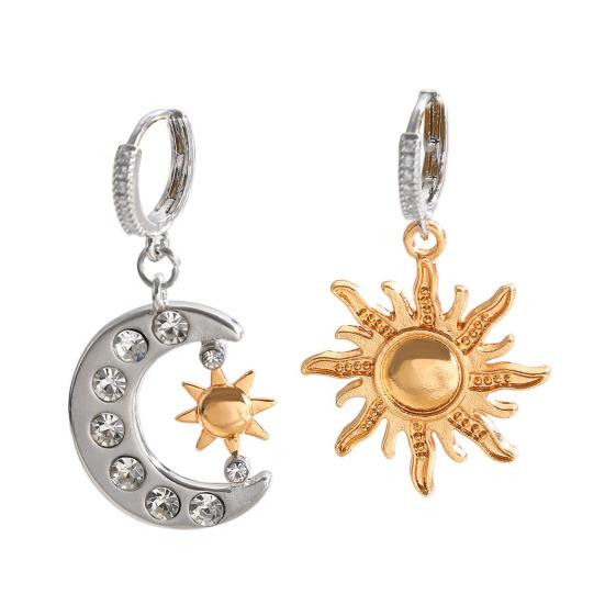 1 para kolczyków koła podwójny sposób noszenia asymetryczny design wisiorki słońce i księżyc wysadzane cyrkoniami kolczyki z zapięciem typu leverback