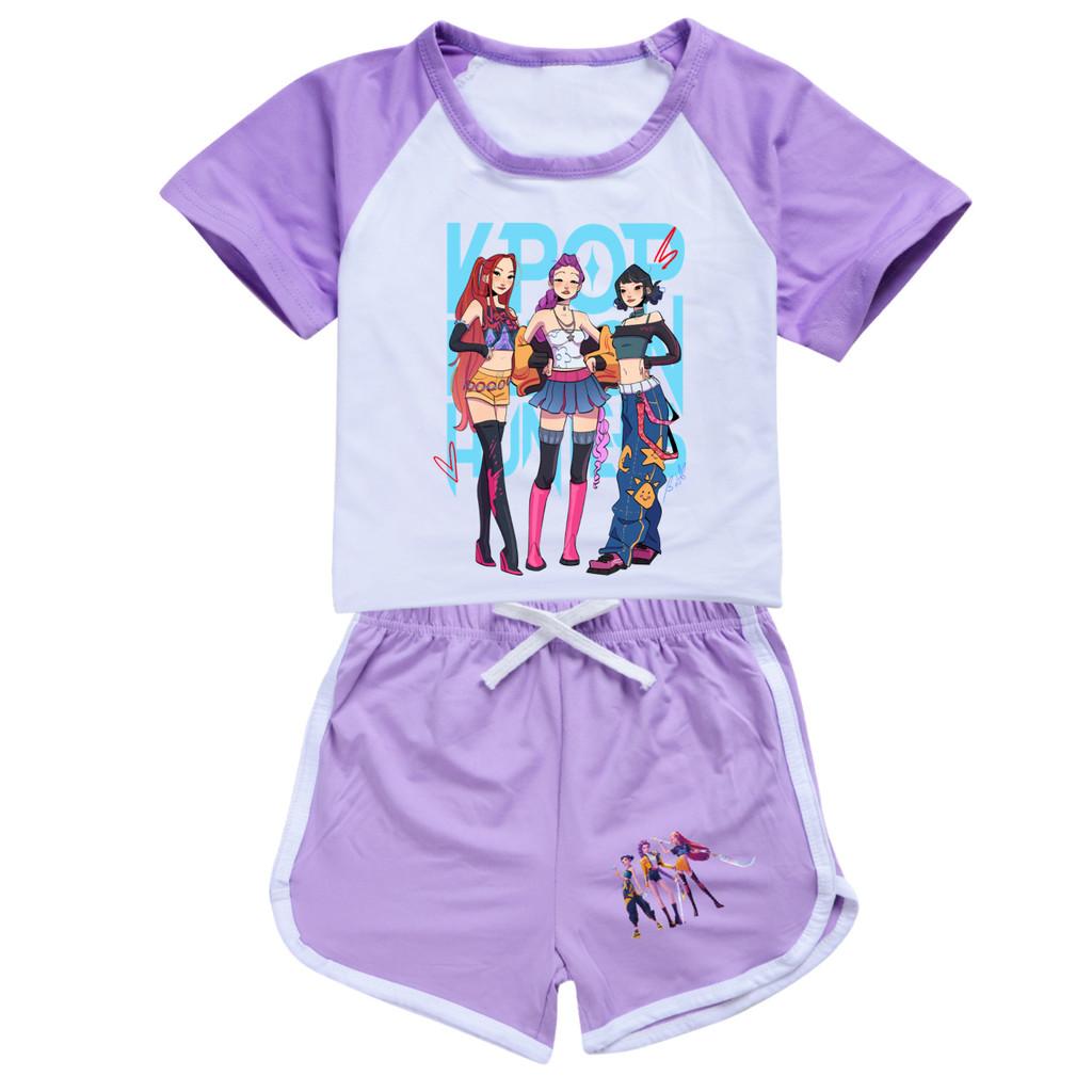 Enfants Filles Anime Dessin Animé Chanteuse POP Super Star Zoey Rumi Mira Imprimé Manches Courtes T-Shirt Short Pantalon Ensemble Vêtements Décontractés