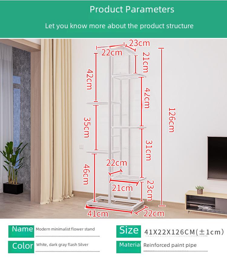 Wielowarstwowy stojak na kwiaty z żelaza na 8 doniczek - do wnętrz/na zewnątrz, na balkon i do salonu