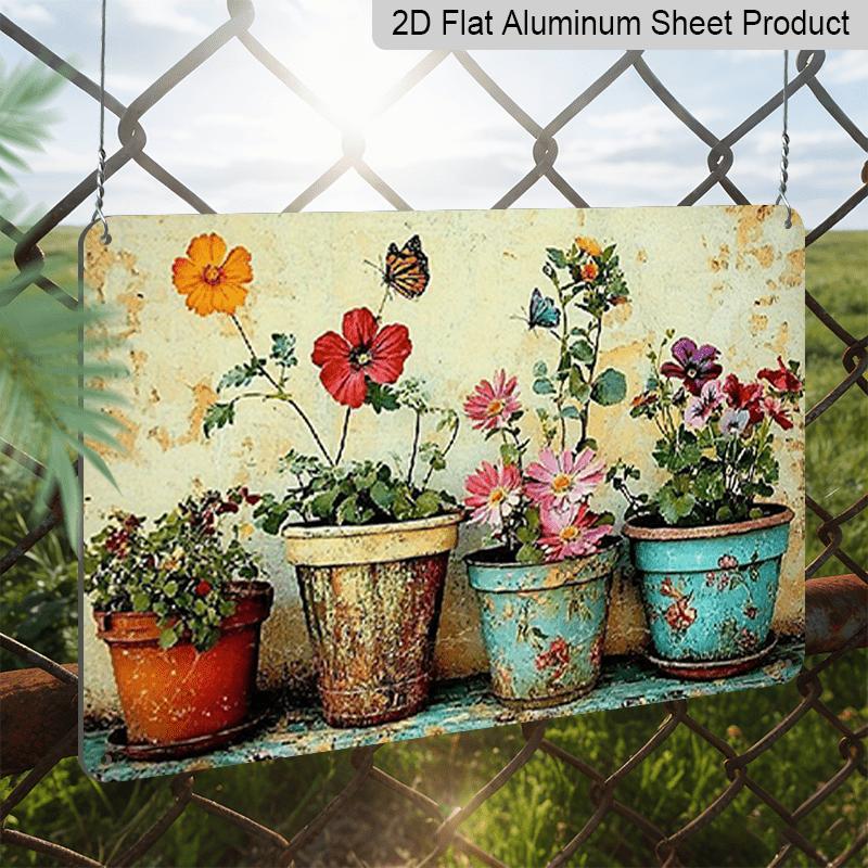 2D Flat 1pc Vintage Plant Garden Aluminum Sign, Rustic Wall Art Decor with Vibrant Floral Design - 7.87*11.8 Inches, No Electricity Needed, Perfect