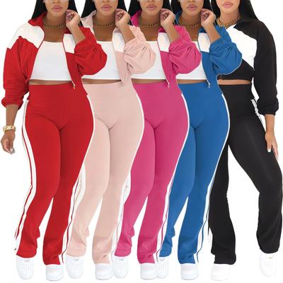 Women's Sports Casual Patchwork Set: Long Sleeve Zipper Jacket & Two-Piece Outfit