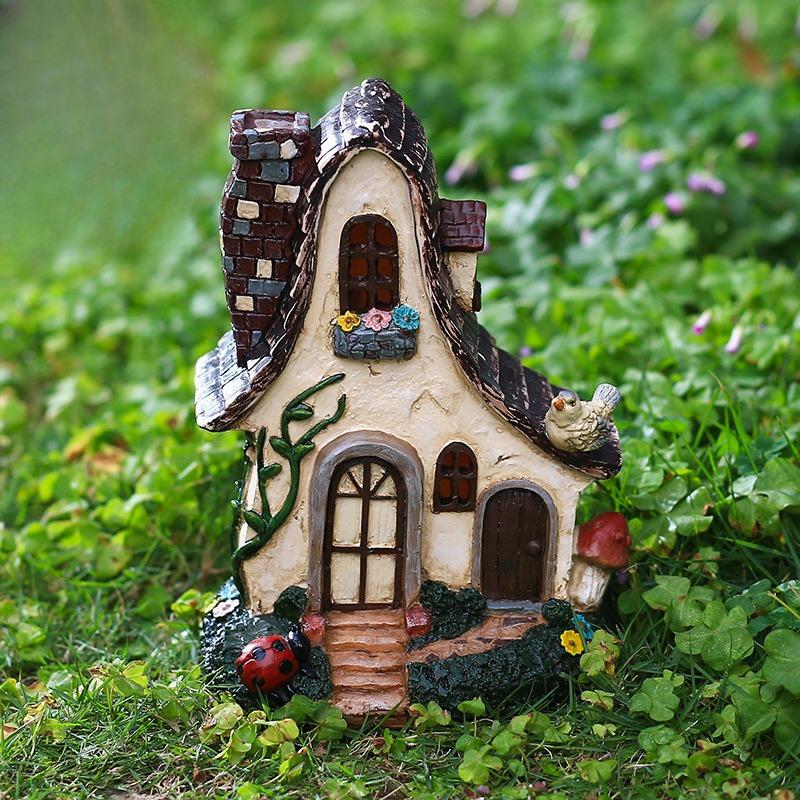Fairy Tale World Dwarf House Witch Castle Tree House Sculpture Resin Craft Outdoor Garden Patio Lawn Home Decoration Accessories