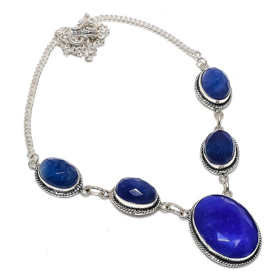 Sapphire(Simulated) 925 Sterling Silver Jewelry Necklace 18" S9D40