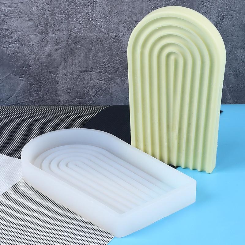 1pc Rainbow Arch Candle Silicone Mold Geometric U-Shaped Striped Abstract Aroma Candle Plaster Resin Mould Soap Tray Home Decor