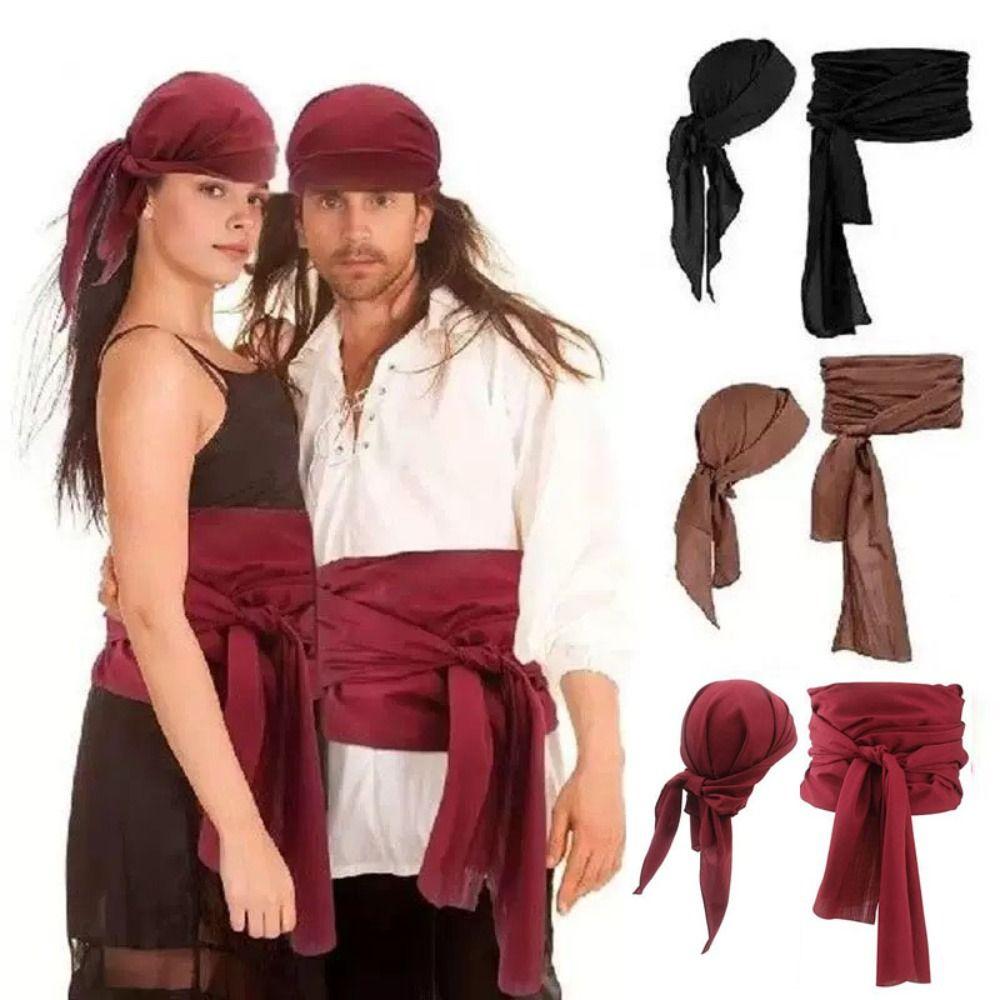 Solid Color Pirate Headband Waist Belt Head Wrap Cosplay Costume Retro Halloween Scarf Belt  Men