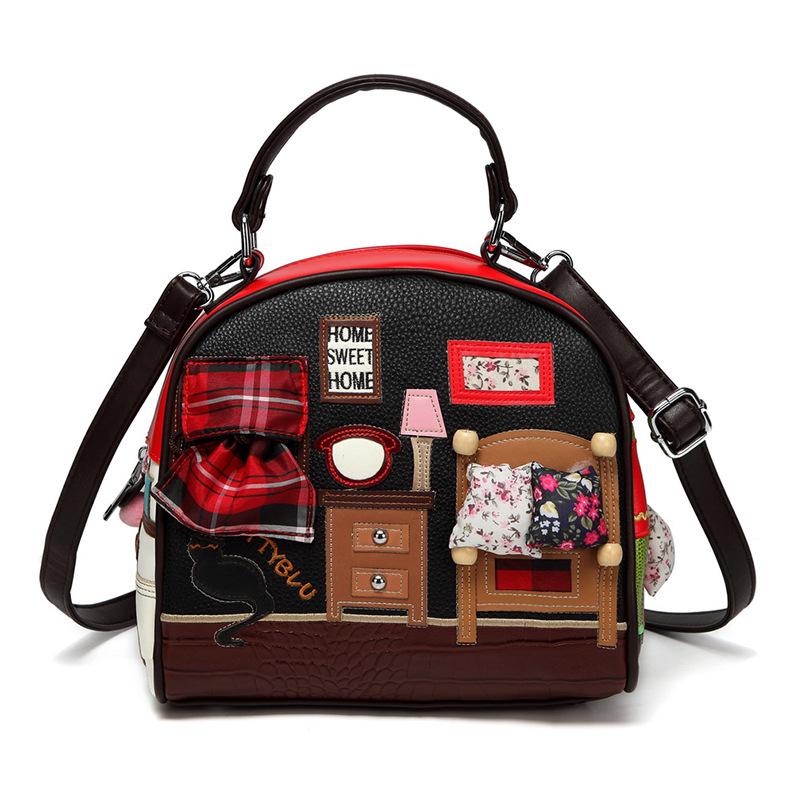 Bag Niche Design Women'S Bag Cartoon Embroidery Contrasting Color Handbag Women'S Creative Shoulder Messenger Bag Small Bag