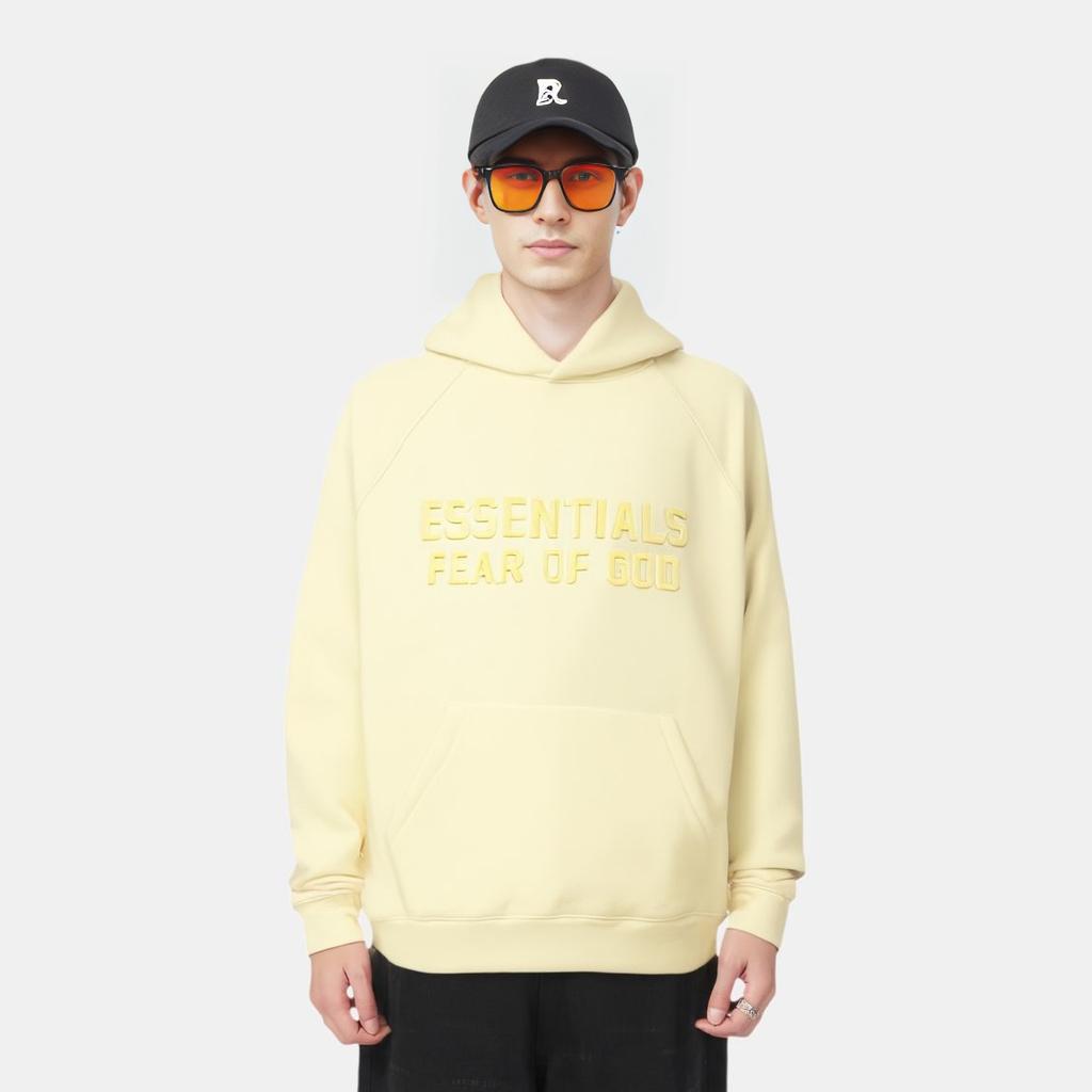 Fear of God Essentials Fleece Hoodie With Printed Logo Unisex Tops Canary-Yellow FOG-FW22-652