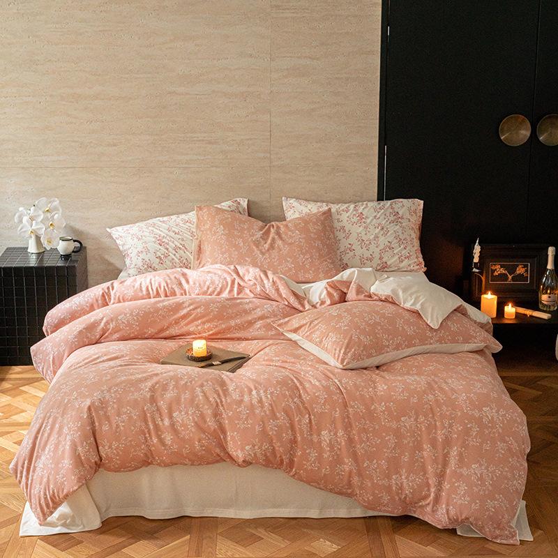 Class A Cotton Maternal And Infant Grade Small Fresh Knitted Cotton 4Pcs Set Pure Cotton Single Bed Sheet Single Quilt Cover Single Bed Hat Single