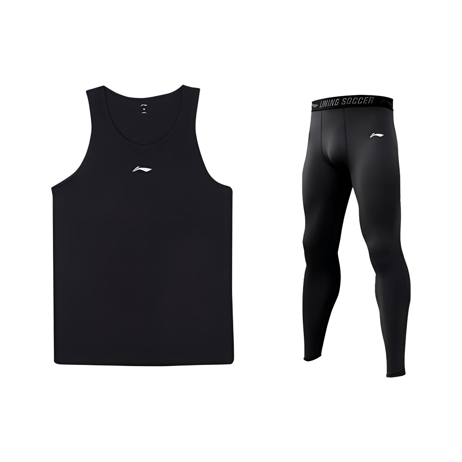 

Li Ning Solid Color Round Neck Sleeveless Vest And Mid Waist Straight Leg Long Pants Fitness Set Men sets Black YVST029-1+YULT057-1 XXXL