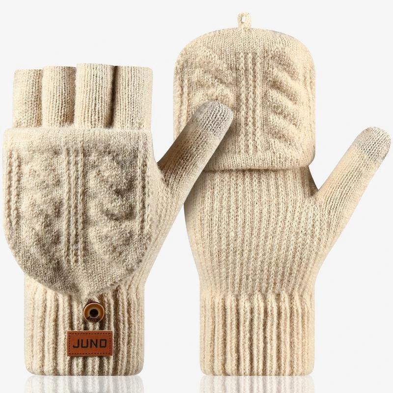 Fashion Thick Winter Knitted Gloves Keep Warm Solid Color Touchscreen Gloves Fingerless Flip Gloves Winter