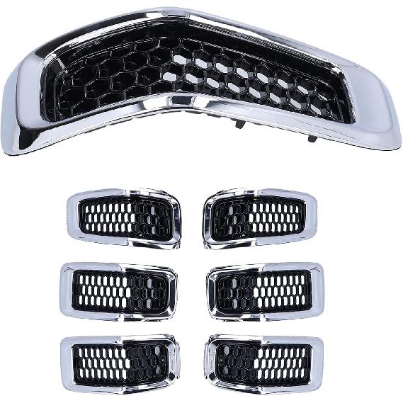 Front Grille Insert, 7pcs ABS Front Grille Inserts Grill Guard Trim Accessory Fit for Cherokee 2014-2018(Chrome Frame)