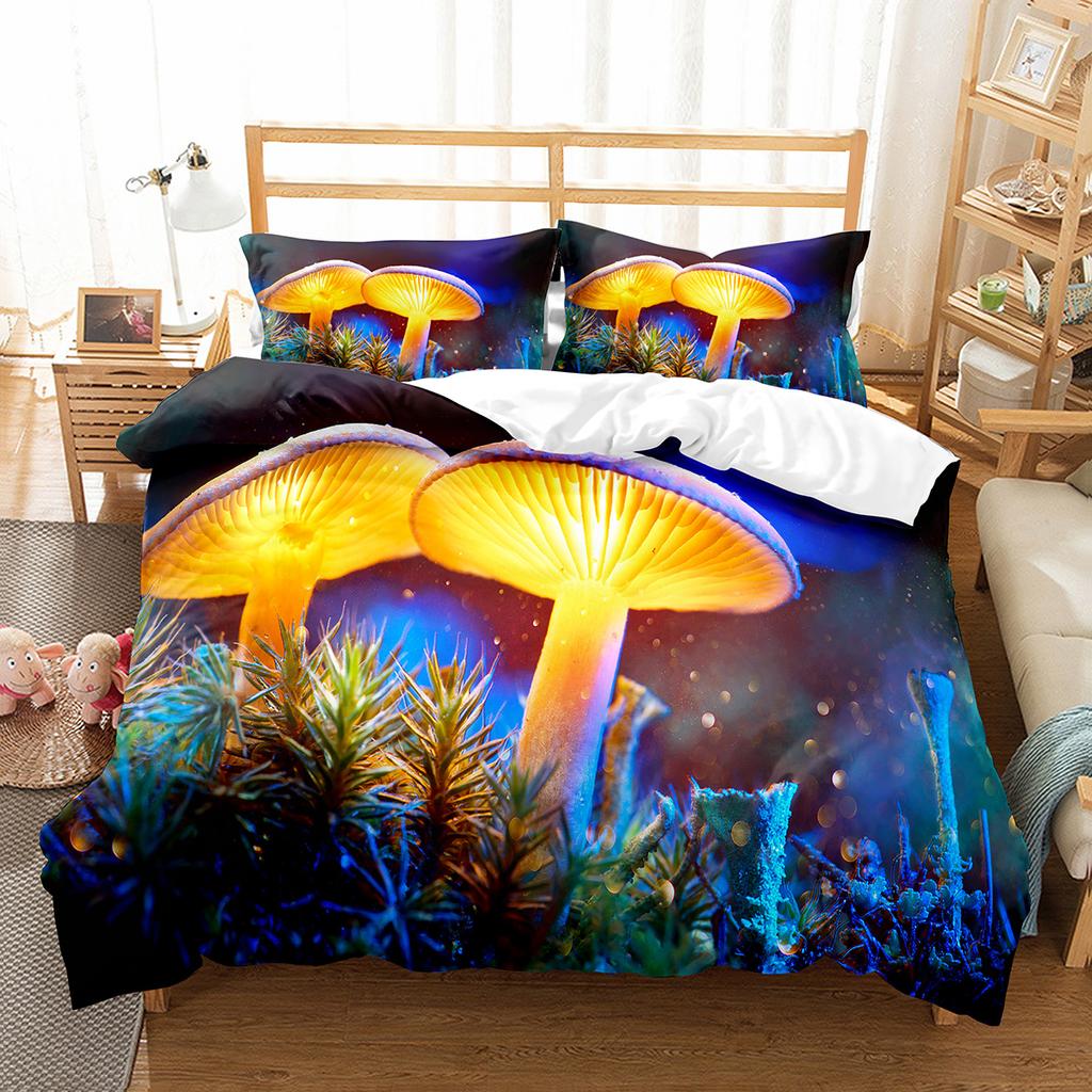 Mushroom Duvet Cover Collection Microfiber Wild Plants Flowers Bedding Collection Nature Botanical Animal Comforter Cover Single Queen Size