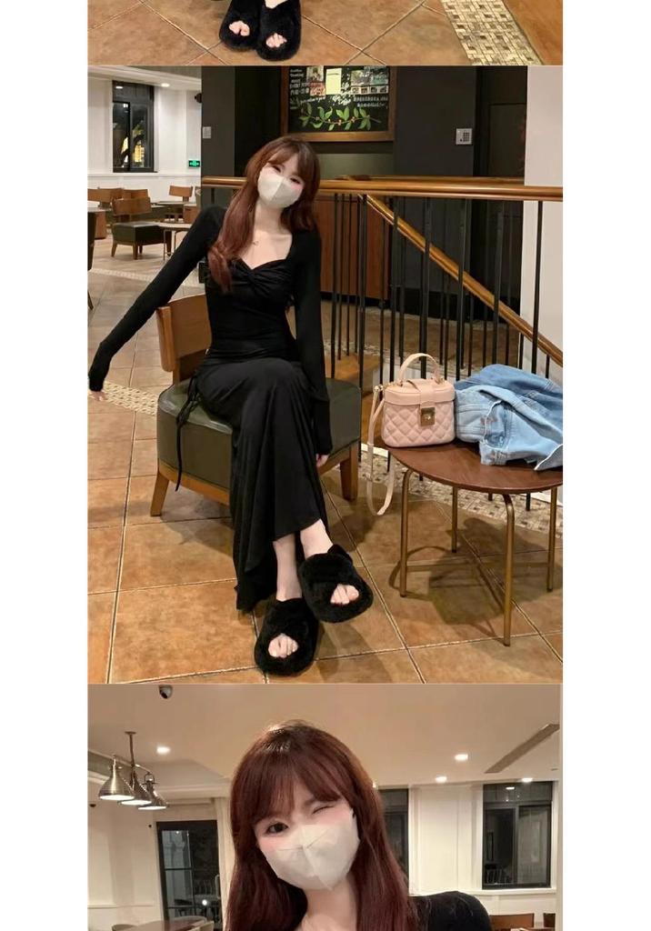 2024 Autumn/Winter French Waist-Cinching Hepburn Style Long-Sleeved Slimming Base Layer