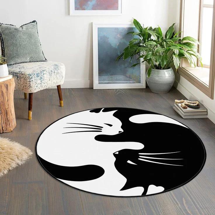 

Yin and Yang Cat Round Carpet for Living Room Bedroom Decoration Non Slip Children s Room Crawling Floor Mat Popular Circle Rug Diameter 60cm