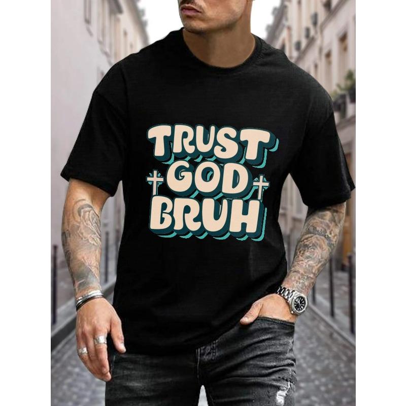 

European sizes Men s Trust God Bruh Print T-shirt Slim Fit Short Sleeve Tees For Summer, Men s Clothing 4XL чорний