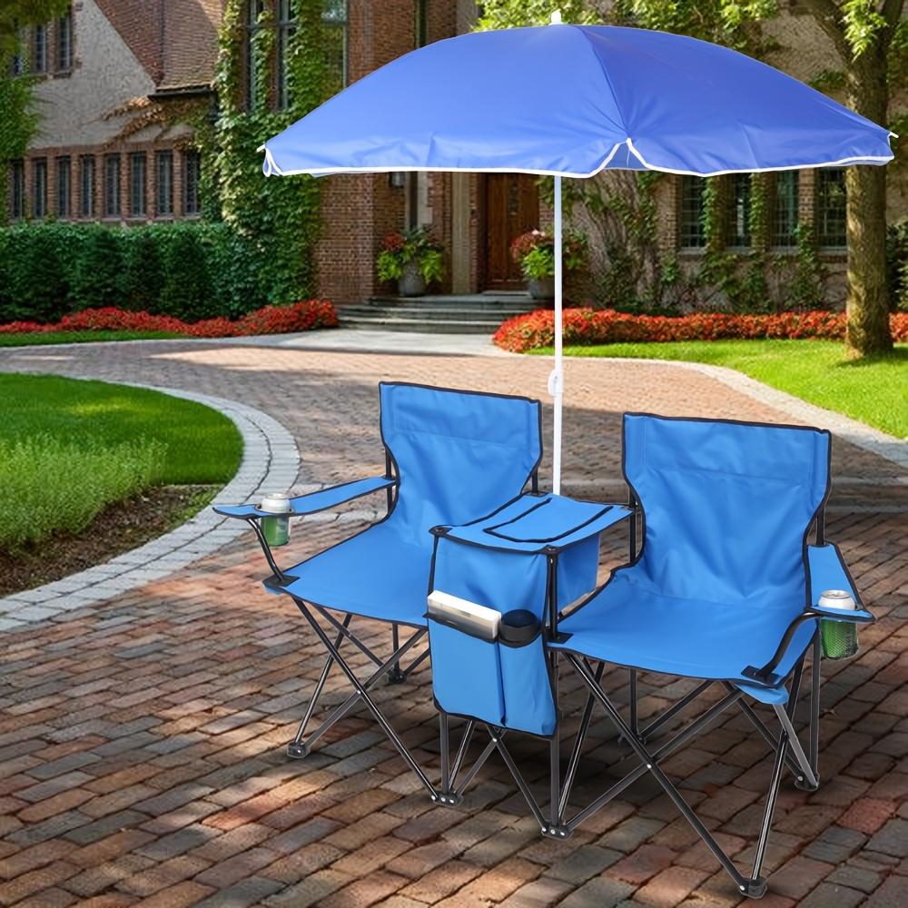 Double Fishing Chair with Umbrella, Oxford Fabric Outdoor Beach Chair, 187.39 lbs Load Capacity for Patio, Beach and Fishing