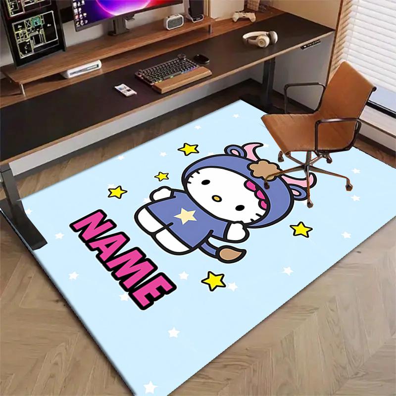 Custom HelloKitty Mat Personalized Name, Polyester Washable Indoor Entryway Rug, Gift for Christmas, Easter, Thanksgiving Day