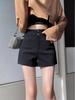 Women's High-Waisted Fleece-Lined Black A-Line Shorts for Autumn/Winter 2024 - Slimming Hot Pants Perfect with Boots.