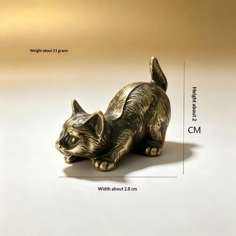Brass Kitty Ornament - Office Desktop Ornament With Bored Retro Tea Pet Brass Decorative Pendant Multi-Style Statue