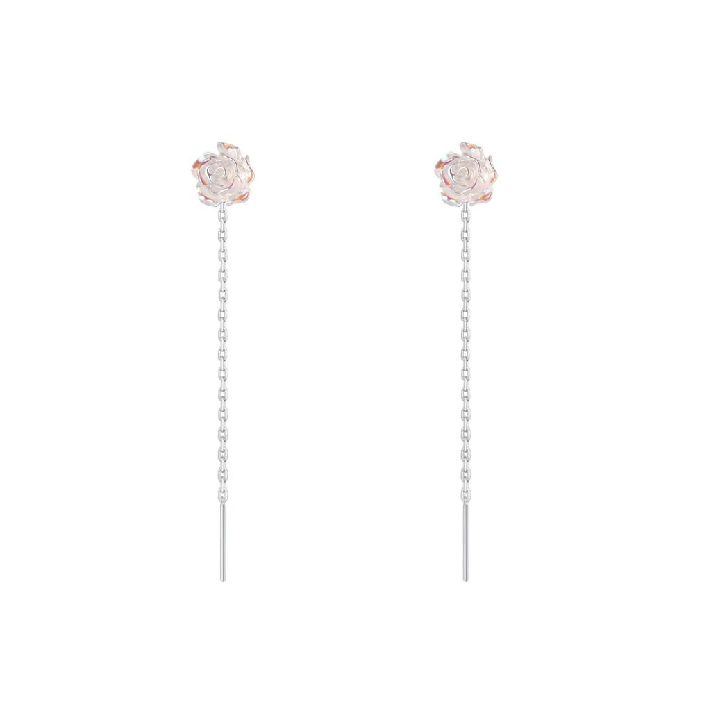 Colorful White Rose Earrings for Women, Light Luxury, High-end, Sweet Tassel Earrings, Elegant Earrings