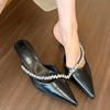 Summer Women's Crystal Mules Slippers Elegant Cover Toe Dress Slides Ladies Dancing Party High Heel Shoes
