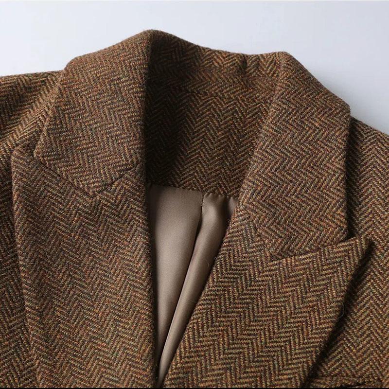 Comes With Belt Vintage Wool Jacket For Women Autumn And Winter  Double-Breasted Temperament Female Long Sleeve Blazer
