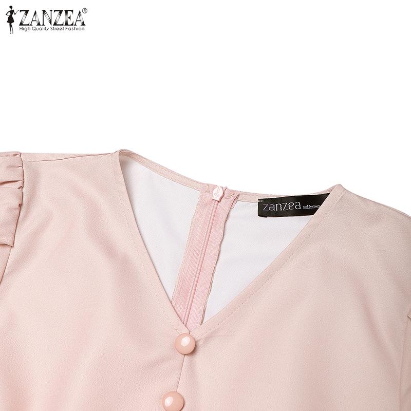 ZANZEA Women Casual V-Neck Summer Short Sleeve Print Dress