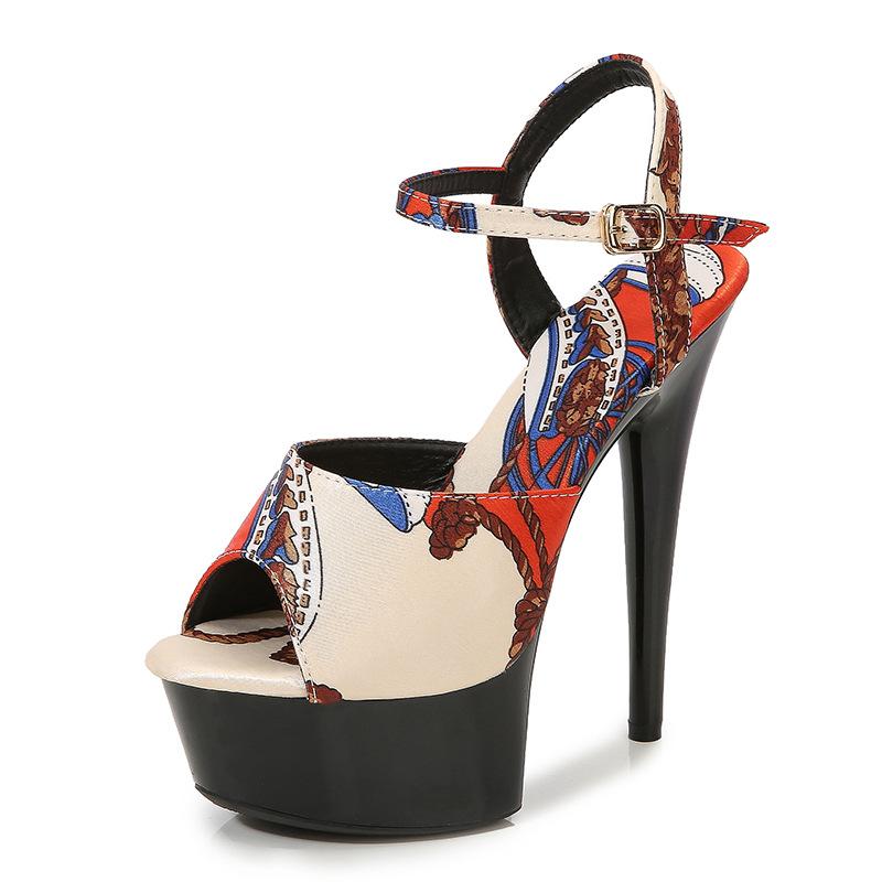 Women Fish Toe Platform Sandals with Thin Heels Fashion Flower Shoes Sandals