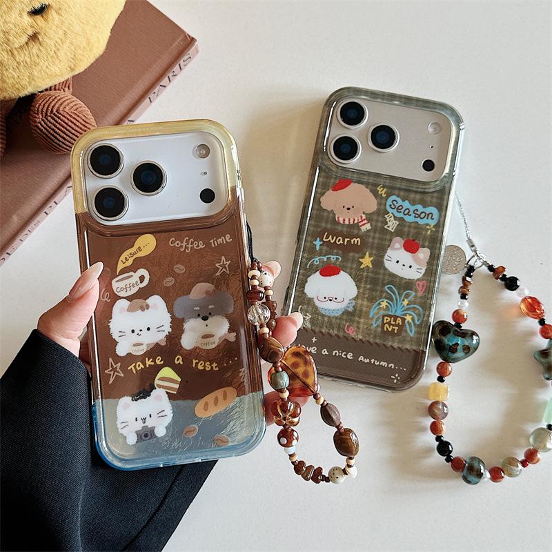 Plaid Scarf Design Case for iPhone 17, 16ProMax, 15, and 14 with Cat and Dog Theme.