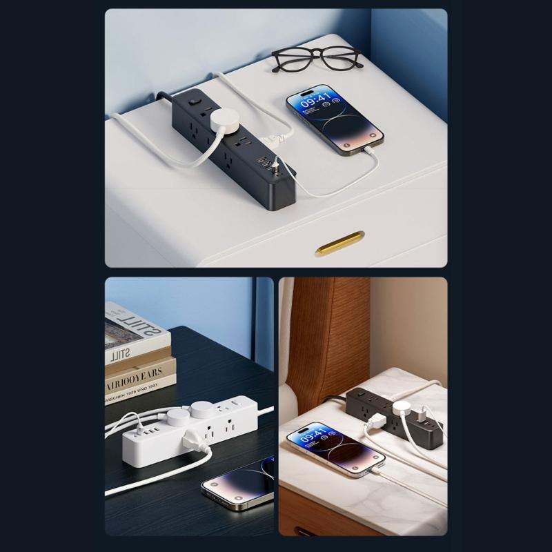 Flat Plugs Surge Protectors Power Strips 9Outlets 3USB/2 USB C Port Wall Mountable Design For Home Office Dorm Essential