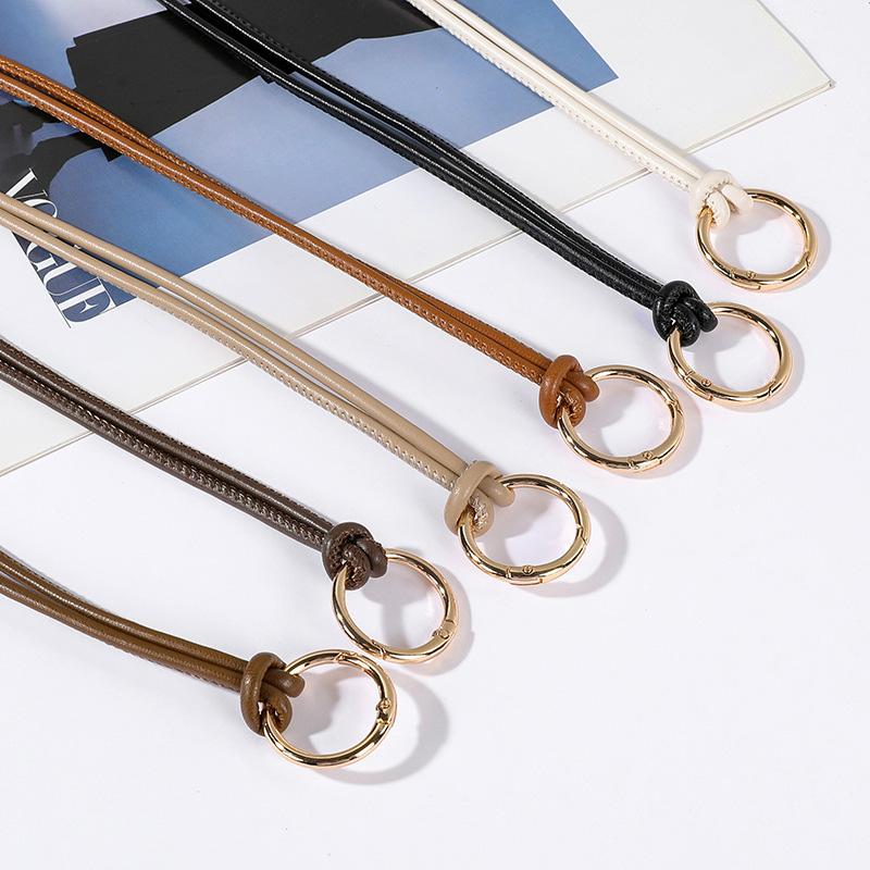 Women Metal Round Ring Leather Rope Knotted Belt Solid Color Long Thin Skinny PU Waistband Female Dress Skirt Decorative Straps