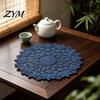 Heat Insulating Coasters Round Lace Doily, Dark Blue Floral Placemat, Embroidered Table Decorative Centerpieces Mat, Heat-resistant Doilies
