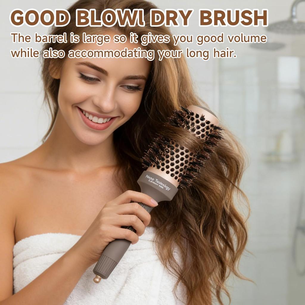 Shorten Curling Straight Curl Nano Ceramic Ion Boar Bristles Reduces Leaves Hair Smooth and Shiny Hairbrush, Blow-Dry Time, Brush, & Brush,